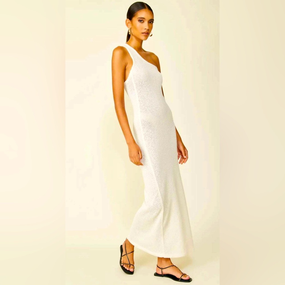 NWT Line & Dot One-Shoulder Cream Cover-Up Dress, Beach, Resort Tropical - Picture 5 of 6